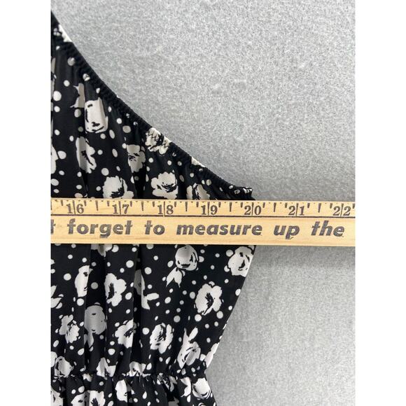 Cacique Gown Lingerie Women’s Sz 26/28 Plus Black White Floral Bow Faux Wrap - Picture 5 of 12